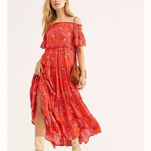 NEW FREE PEOPLE off the shoulder red long dress
